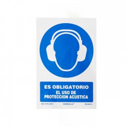 Cartel adhesivo Obligación protección acústica ISO 7010:2012 10x15 cm