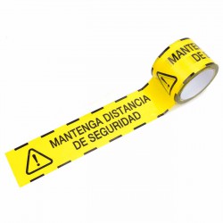 Pack 4 rollos Cinta para suelo balizamiento "mantenga distancia de seguridad" PVC 72 mm x 50 mts