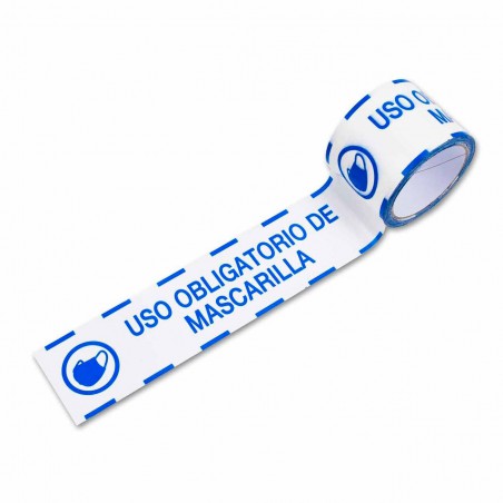 Pack 4 rollos Cinta para suelo balizamiento "Uso obligatorio uso de mascarilla" PVC 72 mm x 50 mts