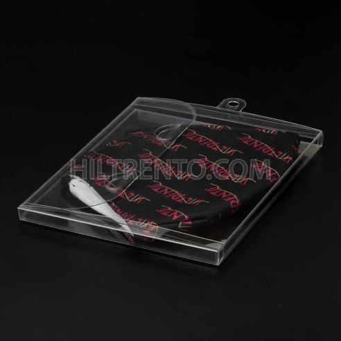 Caja plástico transparente porta mascarillas con colgador 15x12x1 cm