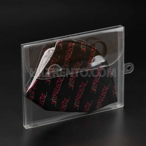 Caja plástico transparente porta mascarillas con colgador 15x12x1 cm