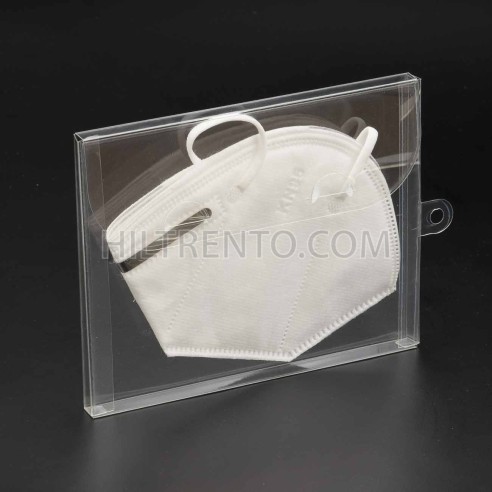 Caja plástico transparente porta mascarillas con colgador 15x12x1 cm