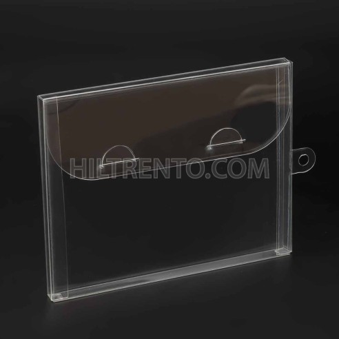 Caja plástico transparente porta mascarillas con colgador 15x12x1 cm