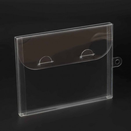 Caja plástico transparente porta mascarillas con colgador 15x12x1 cm