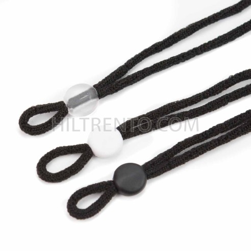 Topes ajustador blando negro/transparente antideslizante para cordón mascarilla - 100 uds