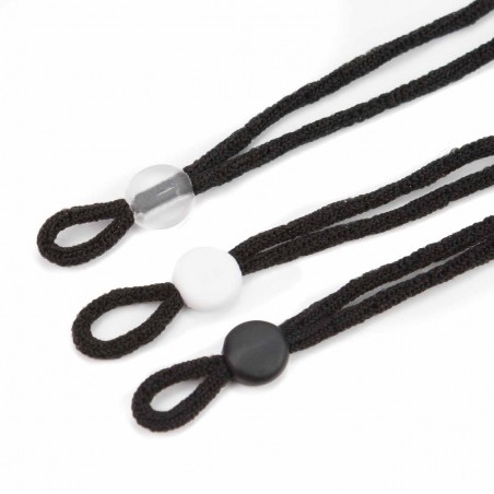 Topes ajustador blando negro/transparente antideslizante para cordón mascarilla - 100 uds