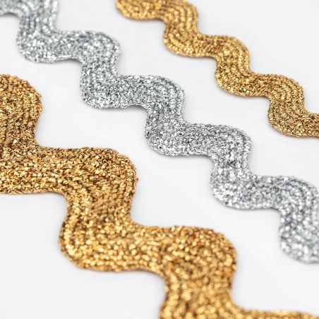 Cinta ondulina lamé zig zag oro/plata Manubens ref. 5200 de 10 mm nº 3 - Rollo 25 metros