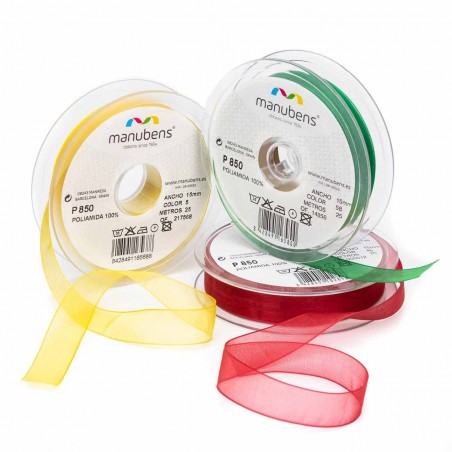 Cinta organza organdí poliamida 66 mm Manubens ref. 850 - Carrete 25 metros