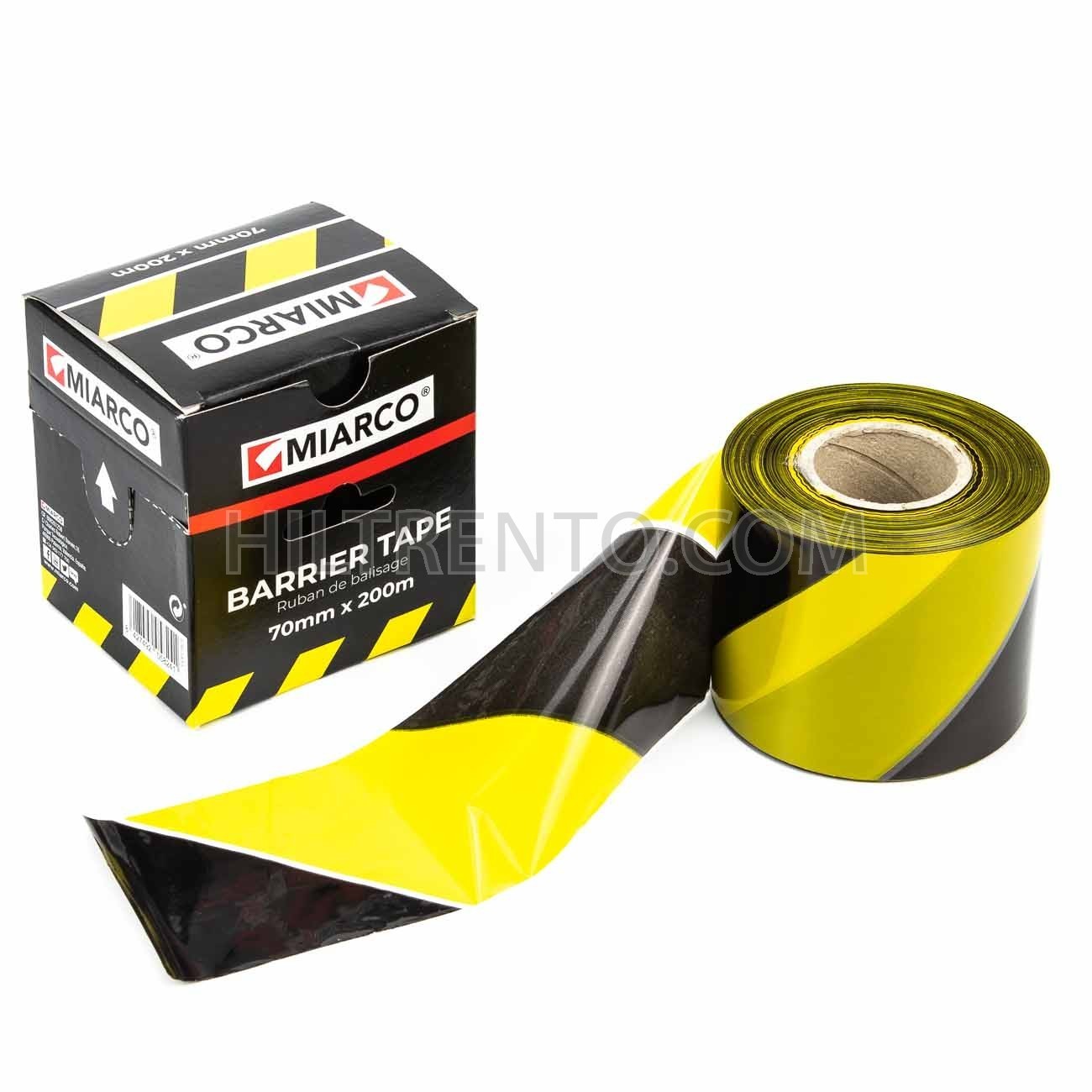 Cinta De Barrera advertencia de riesgo de seguridad no adhesiva amarilla y negra 70mm X 500m En Caja