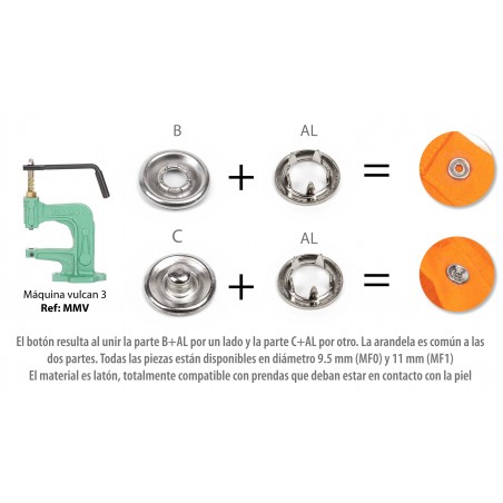 Macho MF0/C Broches de presión (corchetes, snaps) 9.5 mm - Caja 2500 uds