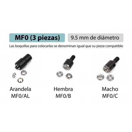 Arandela MF0/AL Broches de presión (corchetes, snaps) 9.5 mm Latón níquel - Caja 2500 uds