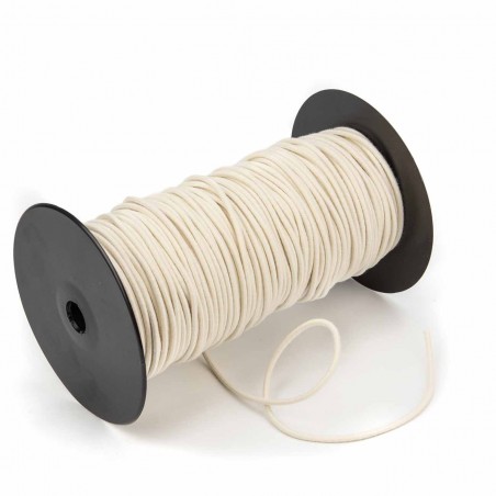 Cordón goma elástica 3 mm, redondo, algodón-caucho natural biodegradable color crudo - rollo 150 mts