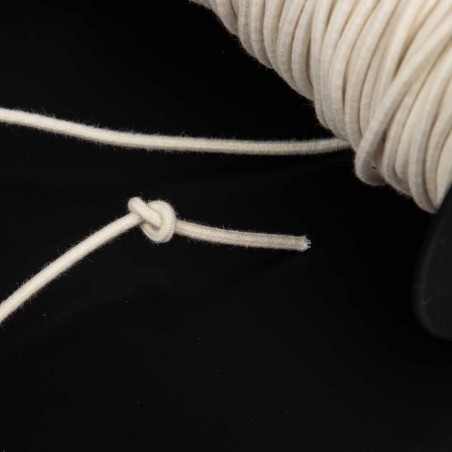 Cordón goma elástica 3 mm, redondo, algodón-caucho natural biodegradable color crudo - rollo 150 mts