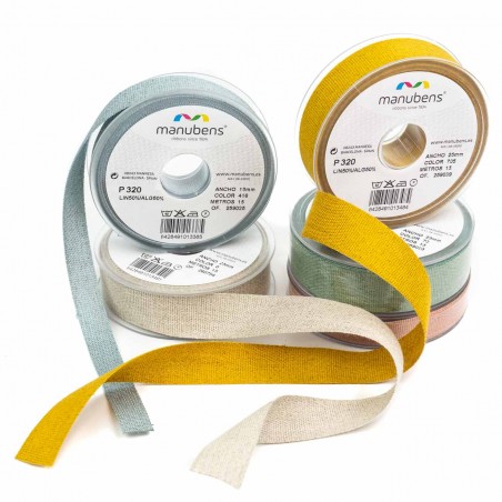 Cinta lino algodón ecológica biodegradable 15 mm Manubens ref. 320 - Carrete 15 metros