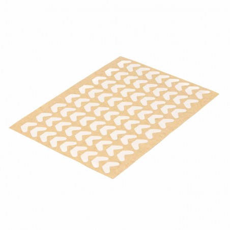 Etiquetas forma boomerang blancas adhesivas nylon refuerzo costuras - Hoja 72 uds