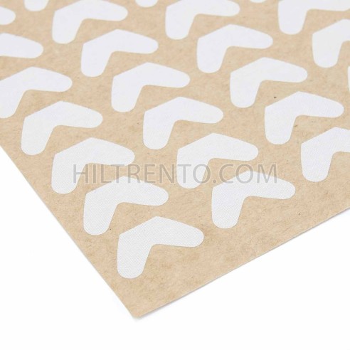 Etiquetas forma boomerang blancas adhesivas nylon refuerzo costuras - Hoja 72 uds