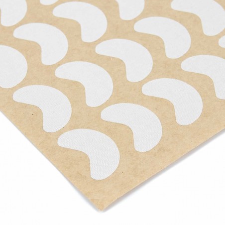 Etiquetas forma media luna blancas adhesivas nylon refuerzo costuras - Hoja 50 uds