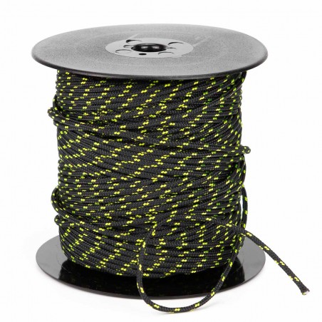 Cuerda trenzada poliéster 3 mm, fantasía negro-amarillo, cordón para pulseras, manualidades, exterior - 100 metros