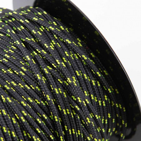 Cuerda trenzada poliéster 3 mm, fantasía negro-amarillo, cordón para pulseras, manualidades, exterior - 100 metros