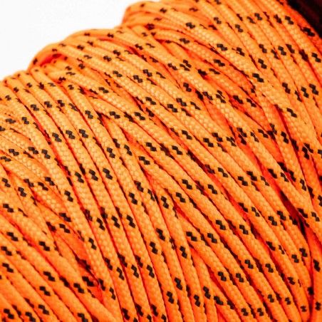 Cuerda trenzada poliéster 3 mm, fantasía naranja flúor-negro cordón para pulseras, manualidades, exterior - 100 metros