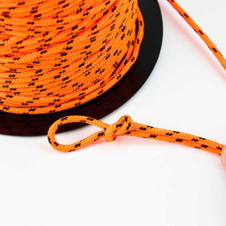 Cuerda trenzada poliéster 3 mm, fantasía naranja flúor-negro cordón para pulseras, manualidades, exterior - 100 metros