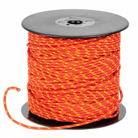 Cuerda trenzada poliéster 3 mm, fantasía rojo-amarillo , cordón para pulseras, manualidades, exterior - 100 metros