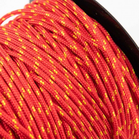 Cuerda trenzada poliéster 3 mm, fantasía rojo-amarillo , cordón para pulseras, manualidades, exterior - 100 metros