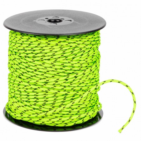 Cuerda trenzada poliéster 3 mm, fantasía verde fluor-negro, cordón para pulseras, manualidades, exterior - 100 metros