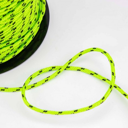Cuerda trenzada poliéster 3 mm, fantasía verde fluor-negro, cordón para pulseras, manualidades, exterior - 100 metros