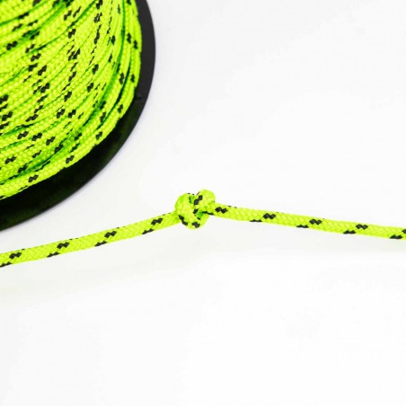 Cuerda trenzada poliéster 3 mm, fantasía verde fluor-negro, cordón para pulseras, manualidades, exterior - 100 metros