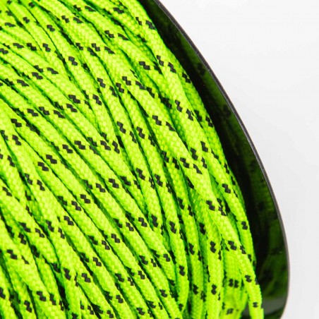 Cuerda trenzada poliéster 3 mm, fantasía verde fluor-negro, cordón para pulseras, manualidades, exterior - 100 metros