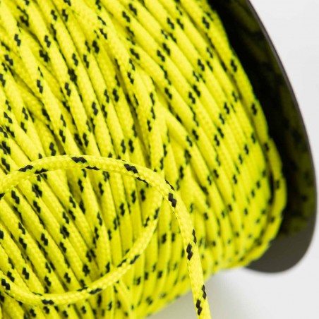 Cuerda trenzada poliéster 3 mm, fantasía amarillo fluor-negro, cordón para pulseras, manualidades, exterior - 100 metros