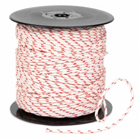 Cuerda trenzada poliéster 3 mm, fantasía blanco-rojo, cordón para pulseras, manualidades, exterior - 100 metros