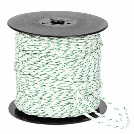 Cuerda trenzada poliéster 3 mm, fantasía blanco-verde, cordón para pulseras, manualidades, exterior - 100 metros