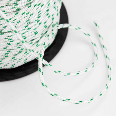 Cuerda trenzada poliéster 3 mm, fantasía blanco-verde, cordón para pulseras, manualidades, exterior - 100 metros